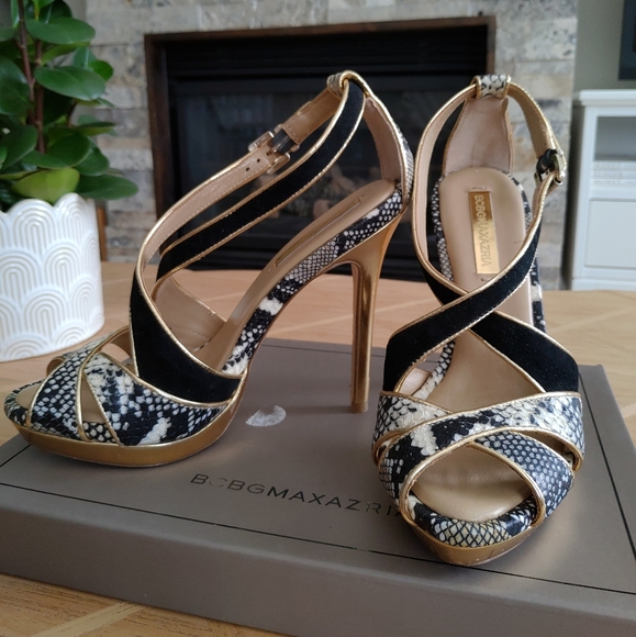 BCBG MaxAzria Criss Cross High Heel Sandals - Picture 1 of 11